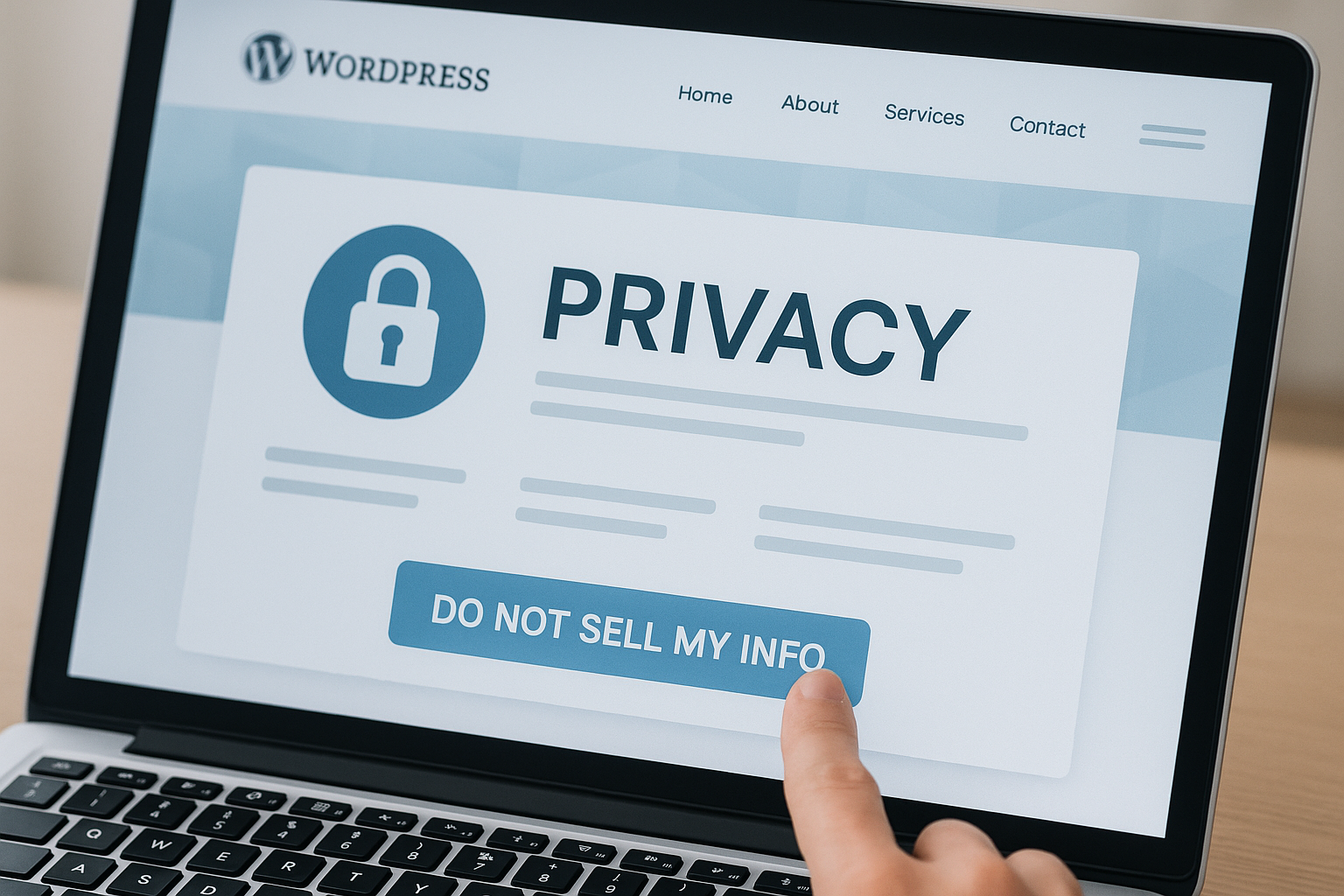 L'utilisateur clique sur le bouton Do Not Sell My Info sur le site WordPress, UI moderne