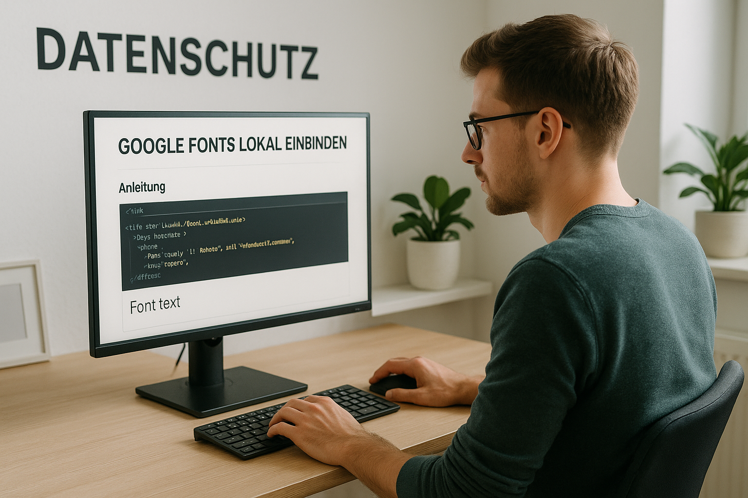 Un développeur de site web intègre Google Fonts localement sur son PC, bureau moderne