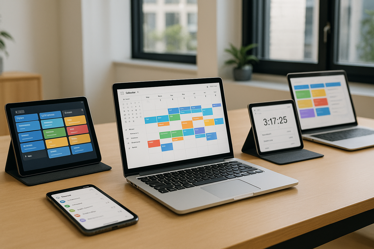 Espace de travail numérique avec des applications de productivité ouvertes sur ordinateur portable et tablette