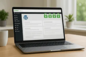 Site WordPress crypté SSL avec icône de sécurité sur ordinateur portable