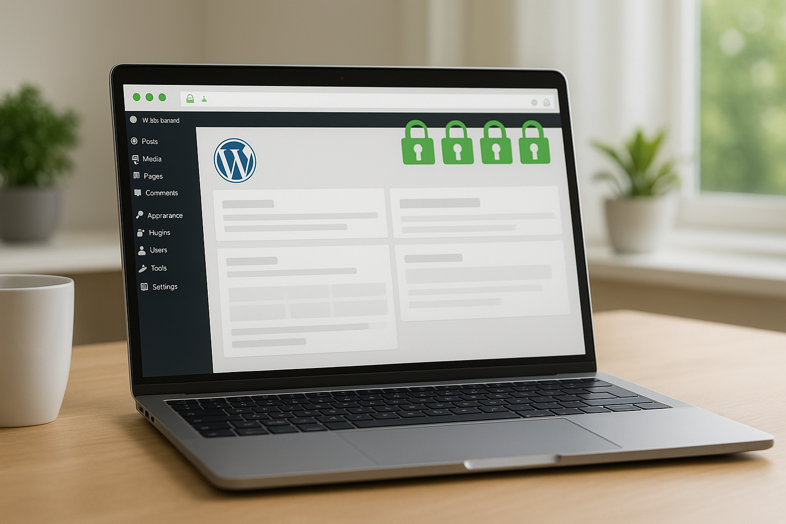 Site WordPress crypté SSL avec icône de sécurité sur ordinateur portable