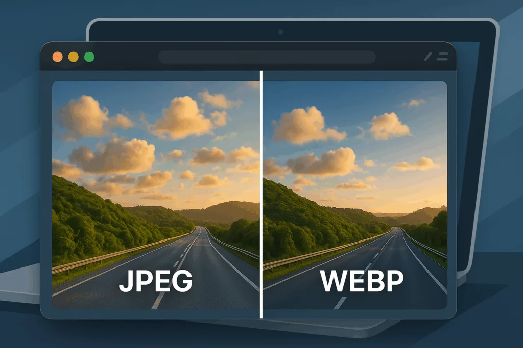 Comparaison d'images JPEG vs. WebP à l'exemple d'une mise en page de site web moderne