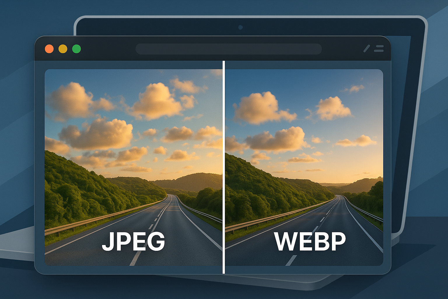 Comparaison d'images JPEG vs. WebP à l'exemple d'une mise en page de site web moderne