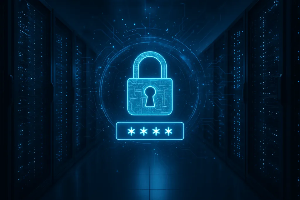 Centre de données hautement sécurisé avec protection numérique par mot de passe et cybersécurité