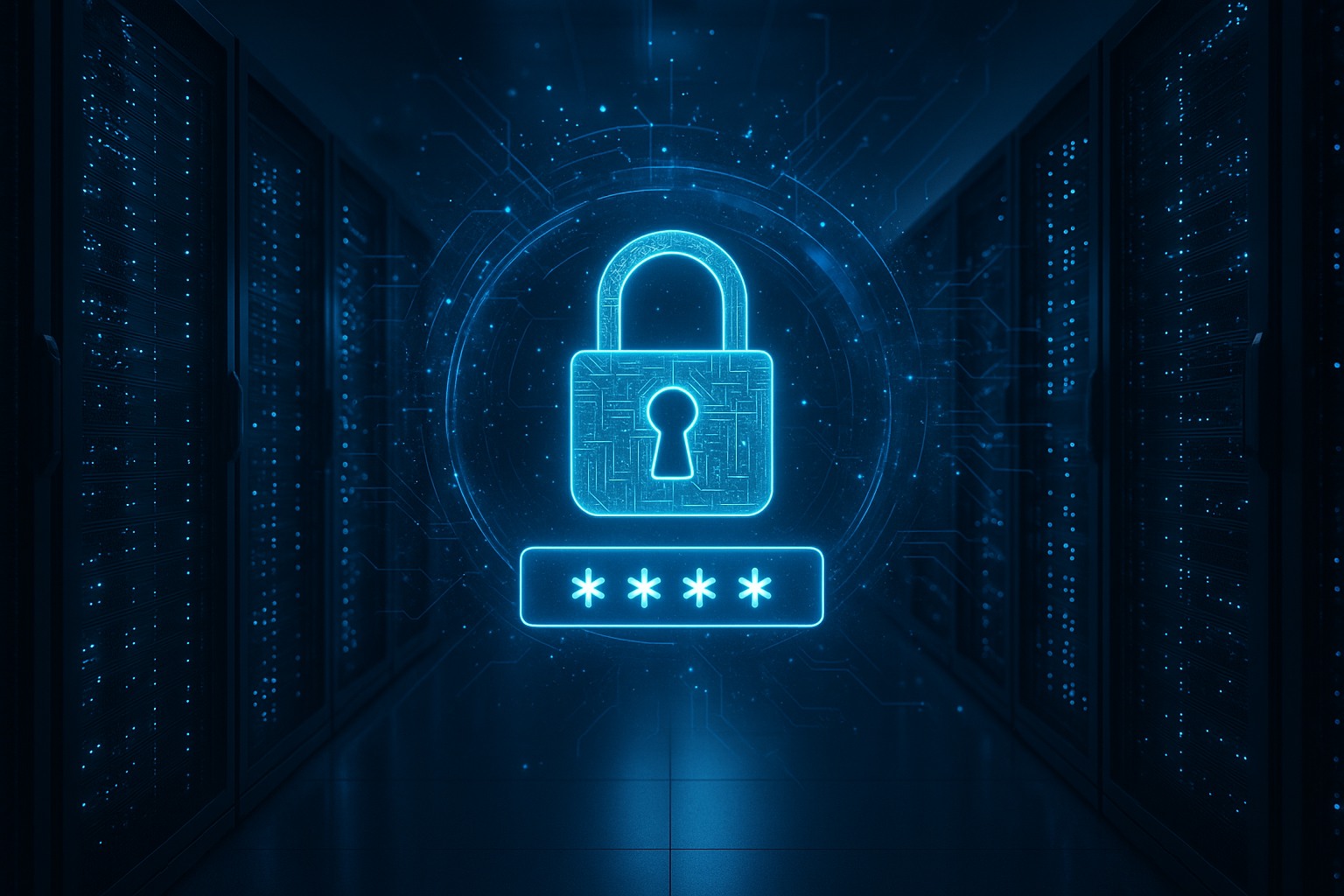 Centre de données hautement sécurisé avec protection numérique par mot de passe et cybersécurité