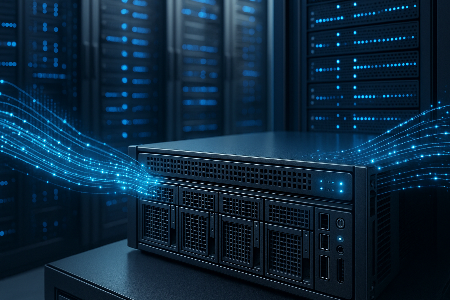 Centre de serveurs avec architecture reverse proxy et racks de serveurs
