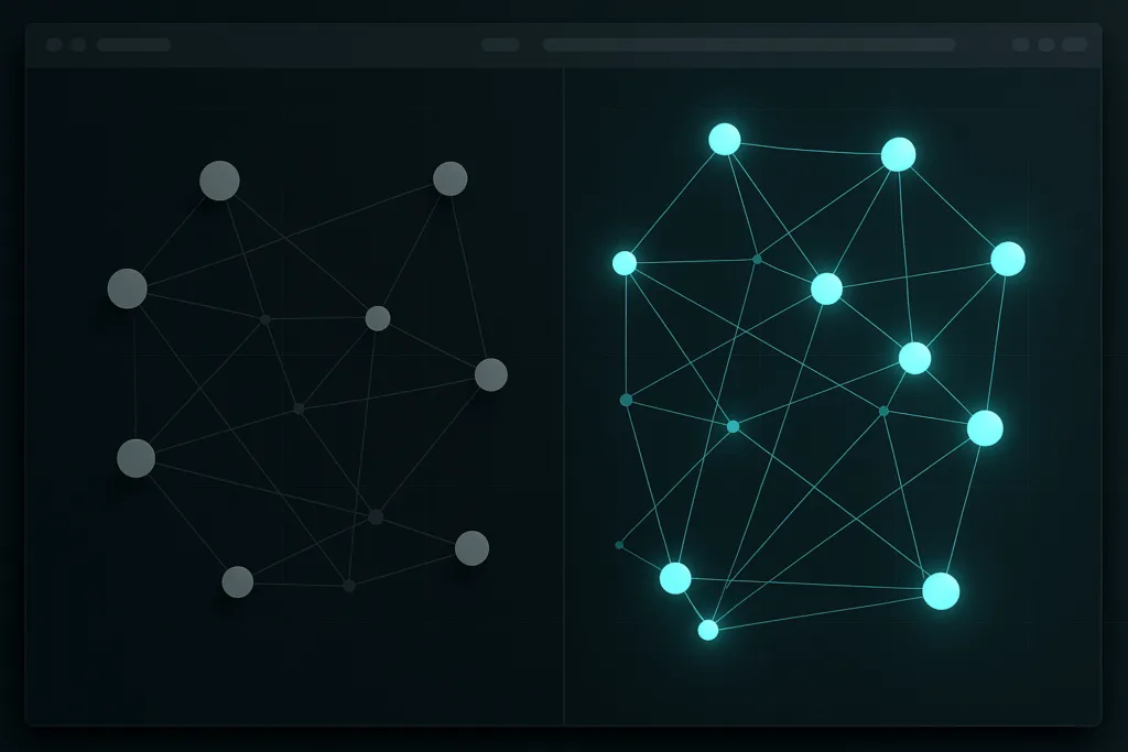 Diagramme de réseau avec pages web indexées et exclues séparées