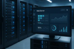 Salle de serveurs avec panneaux d'hébergement web modernes pour l'hébergement des revendeurs