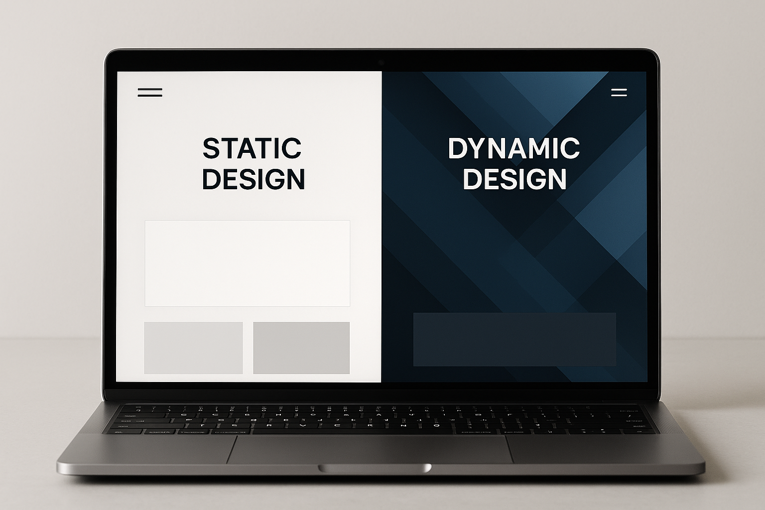Comparaison d'un site statique et d'un site dynamique sur un ordinateur portable