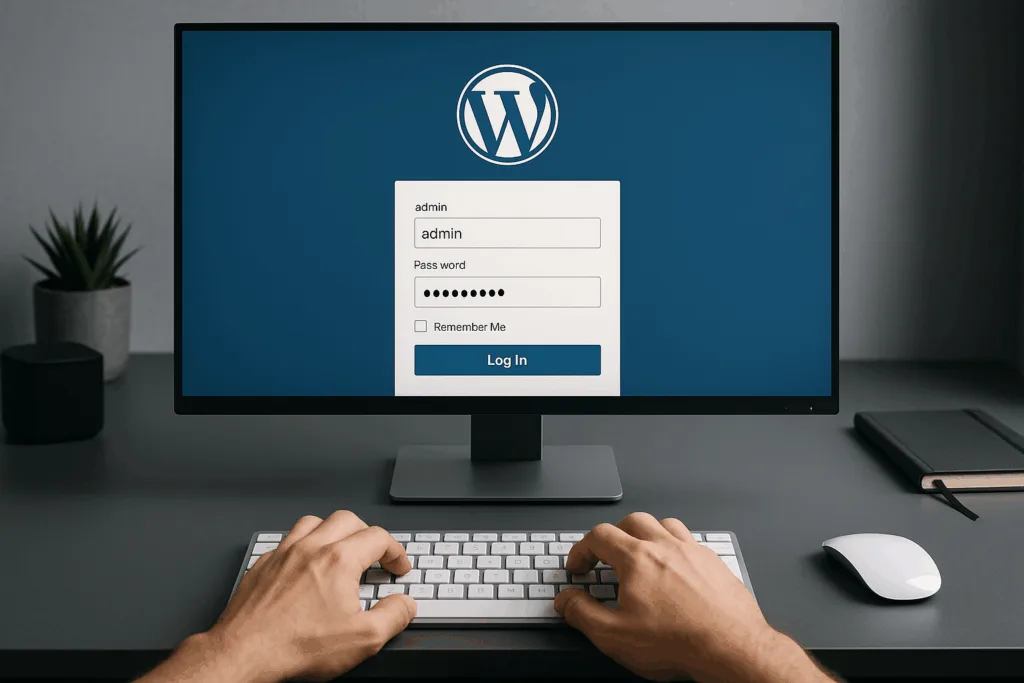 Image photoréaliste : clavier et ordinateur avec connexion WordPress - Protection et sécurité