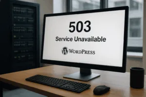 Le moniteur affiche un code d'erreur WordPress 503 et Service Unavailable.