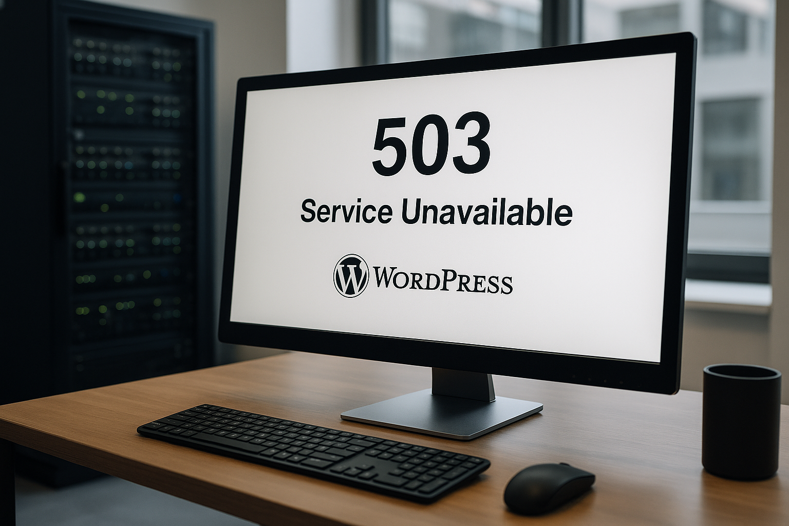 Le moniteur affiche un code d'erreur WordPress 503 et Service Unavailable.
