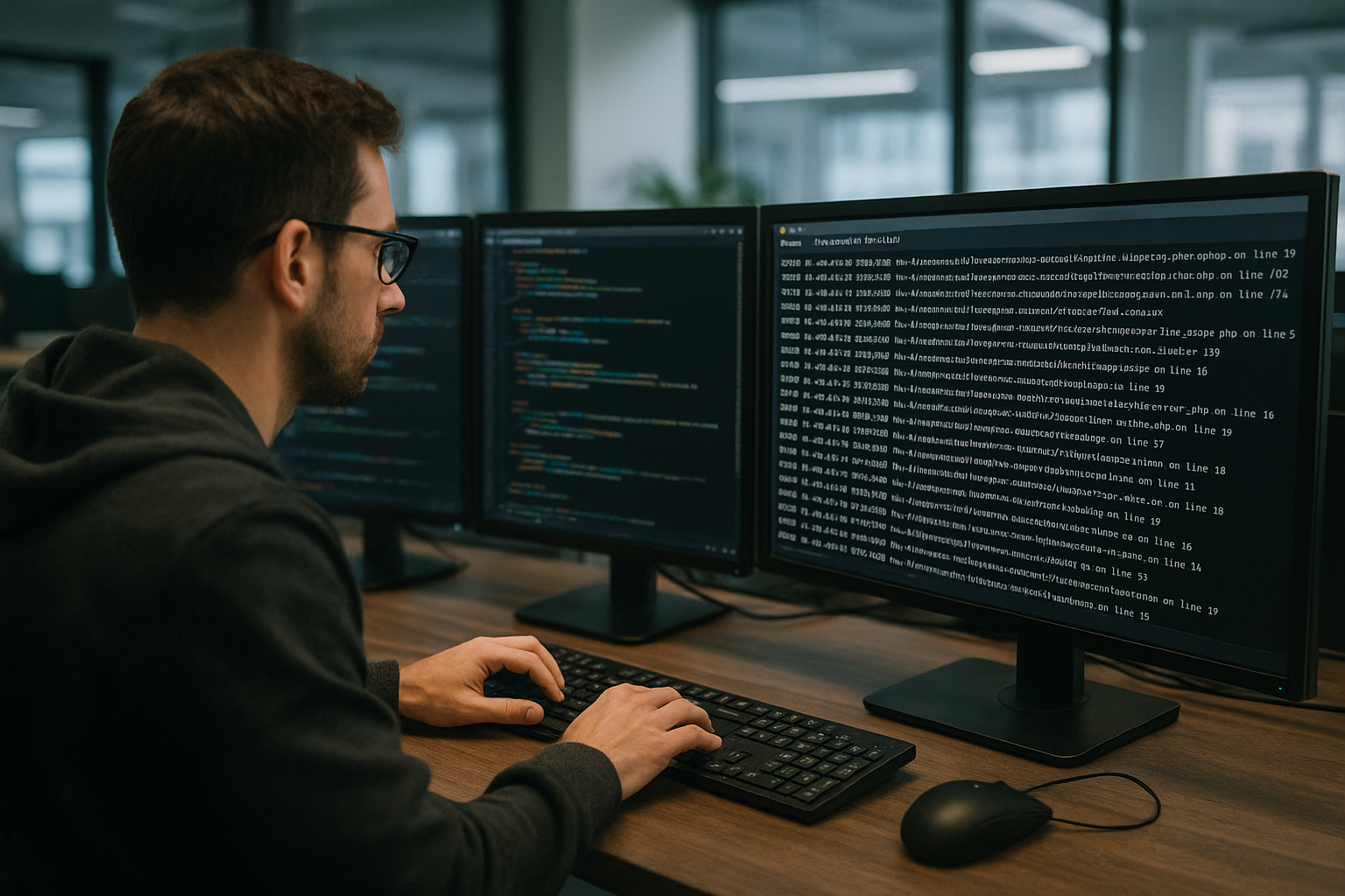 Développeur en train d'analyser les erreurs de WordPress avec le journal de débogage ouvert