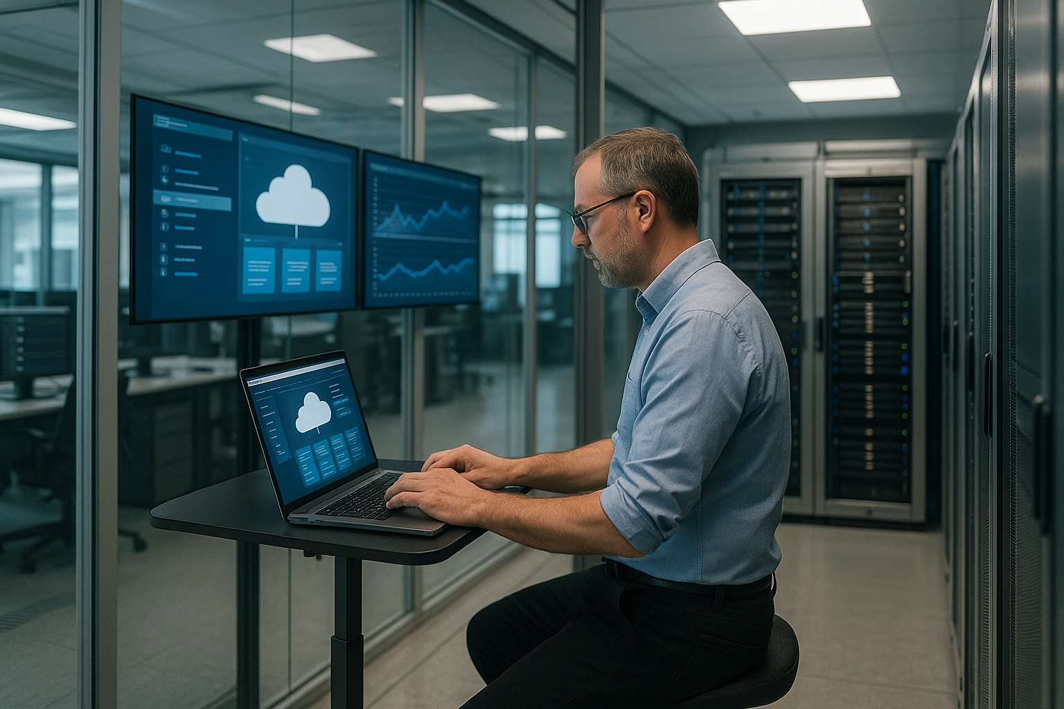 Gérer et utiliser efficacement les serveurs cloud - un poste de travail informatique moderne dans le centre de données
