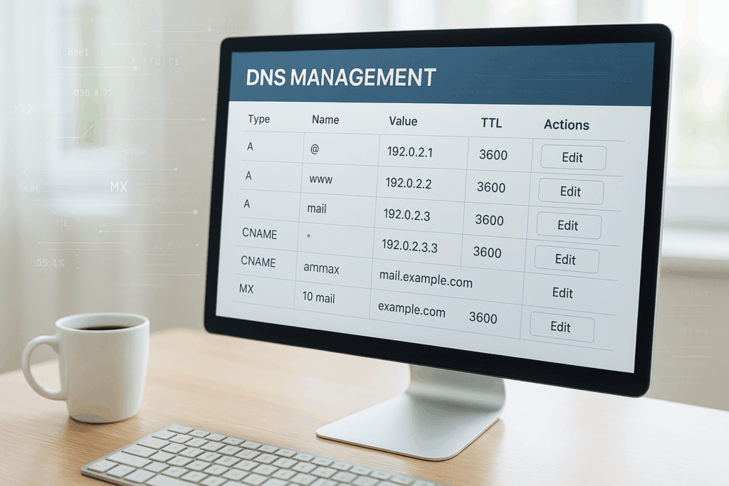 Gestion du DNS avec All-Inkl KAS - interface utilisateur technique moderne