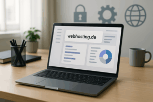 Poste de travail avec ordinateur portable, aperçu de la gestion de domaine pour le domaine de deuxième niveau