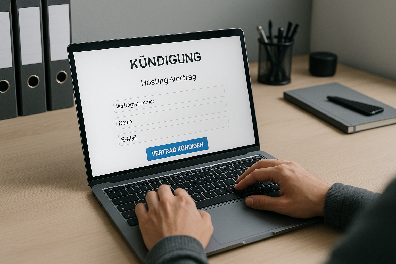 Une personne résilie son contrat d'hébergement All-Inkl en ligne sur son ordinateur portable.