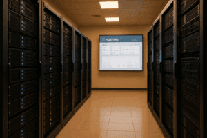 Centre de données d'hébergement allemand moderne avec racks de serveurs