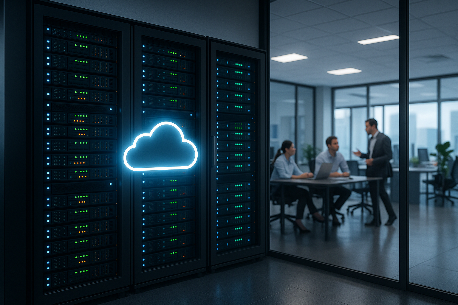 Les personnes travaillent avec une solution cloud dans un bureau moderne