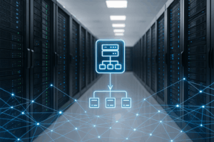 Loadbalancer répartit le trafic réseau sur différents serveurs web dans le Data Center