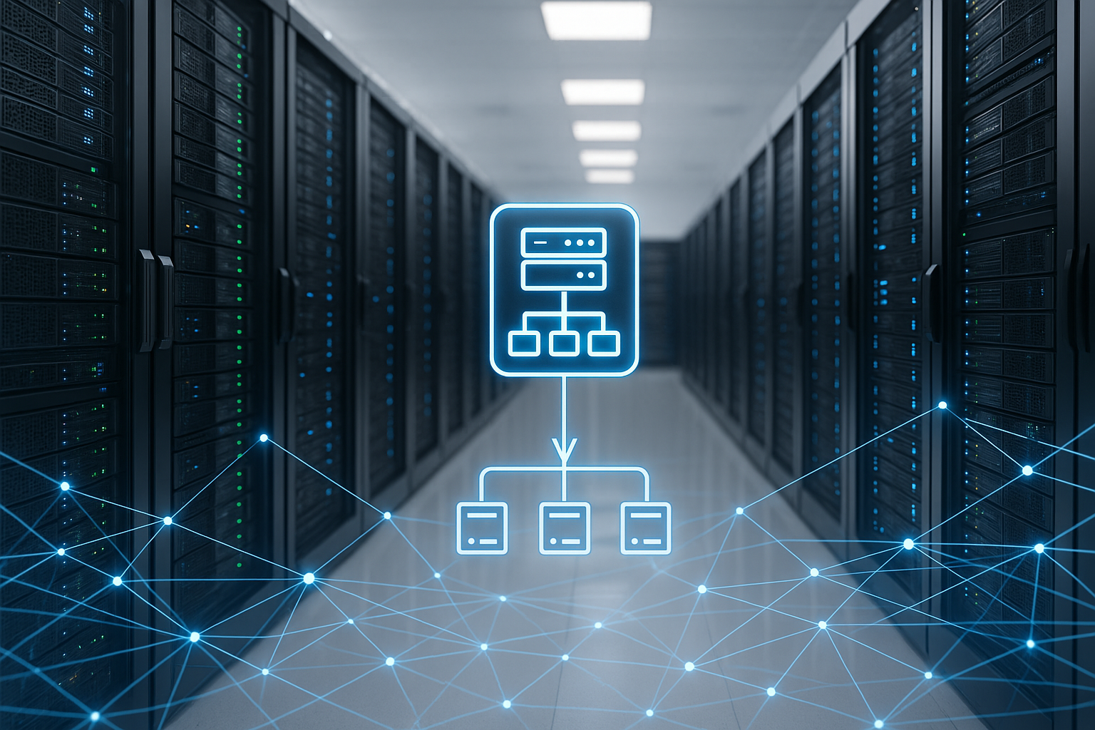Loadbalancer répartit le trafic réseau sur différents serveurs web dans le Data Center