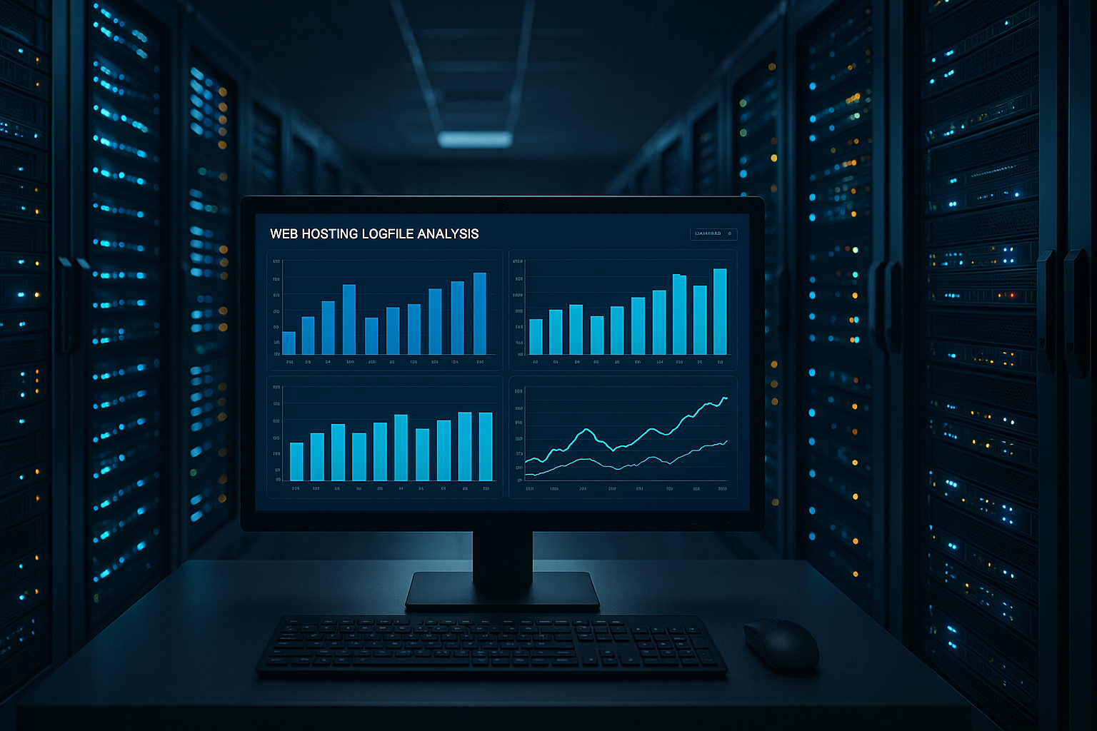 Le tableau de bord affiche l'analyse des fichiers journaux de l'hébergement web sur un écran professionnel