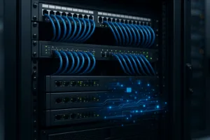 Rack de serveur avec panneau de brassage et câble pour la configuration du réseau