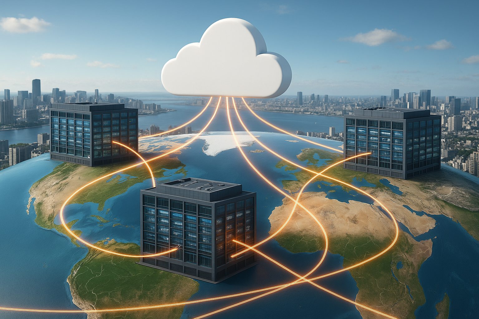 Infrastructure cloud moderne d'OVH avec des centres de données en réseau et des serveurs globaux