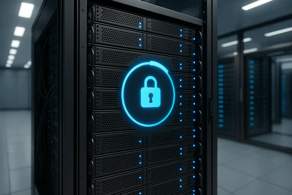 Serveur dans le centre de données avec processus de sauvegarde rsync en cours d'exécution