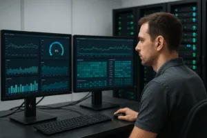 Le modérateur surveille l'utilisation des serveurs sur des tableaux de bord avec des données en temps réel