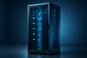 Infrastructure vServer - rack de serveurs moderne dans le centre de données, focalisation sur l'efficacité