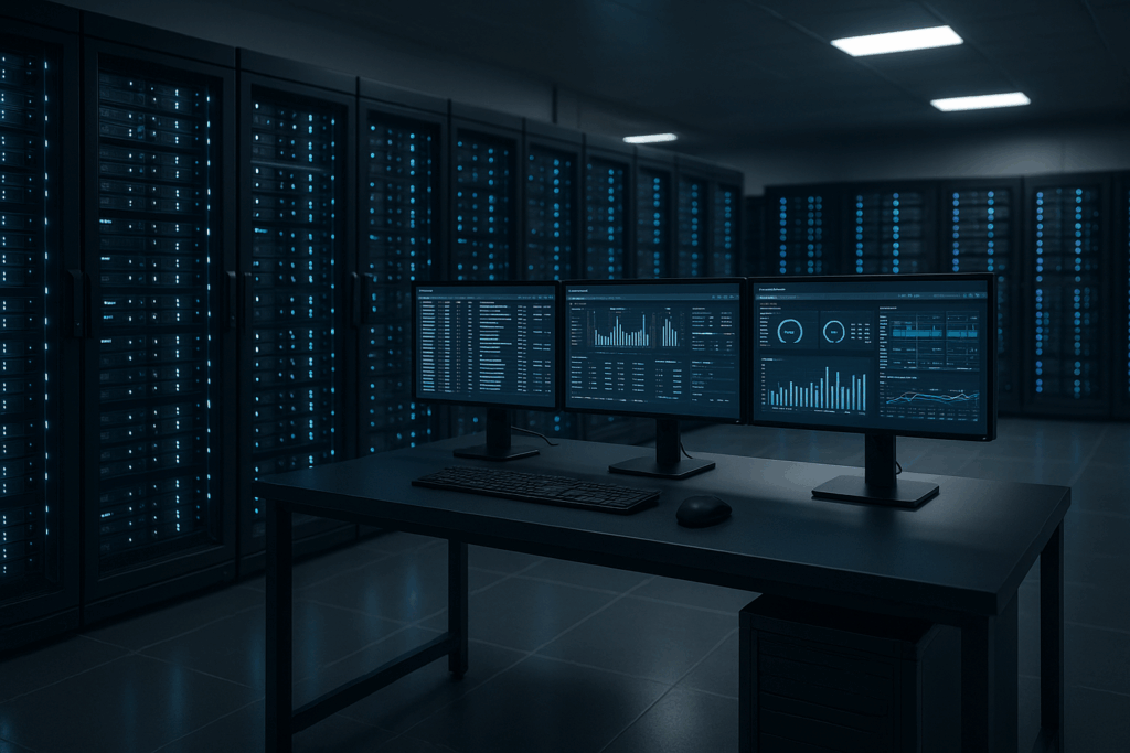 Serveurs virtuels dans un centre de données moderne avec équipement informatique