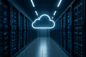 centre de données moderne avec racks de serveurs lumineux et cloud numérique