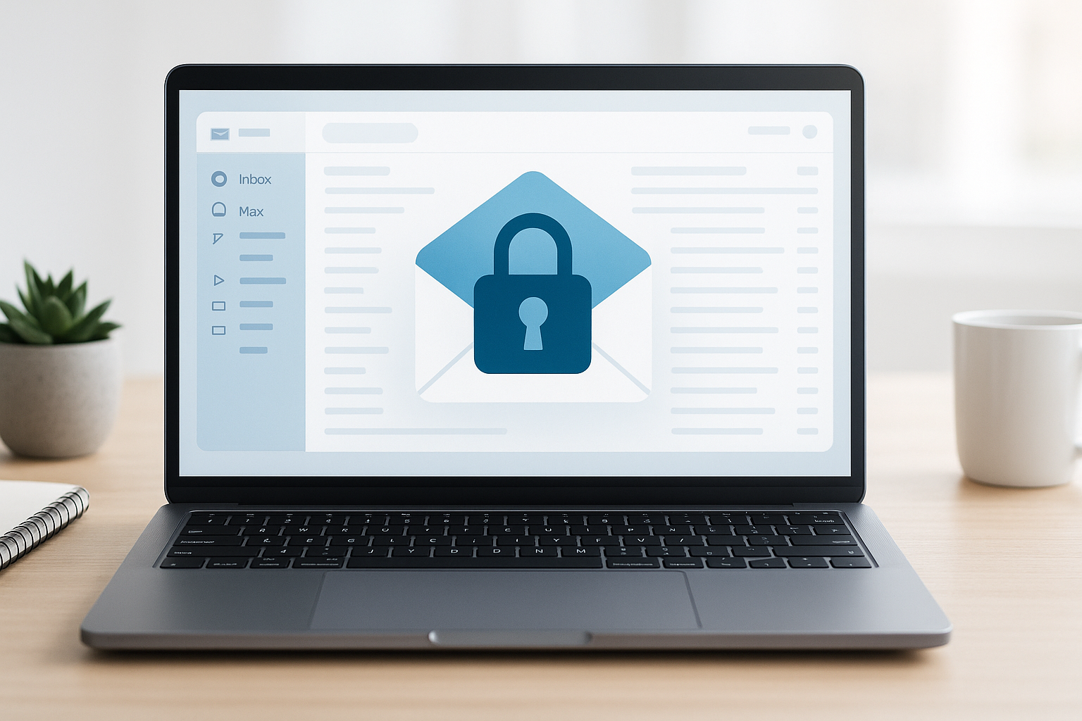 Ordinateur portable moderne avec interface de messagerie ouverte pour une gestion sécurisée du webmail