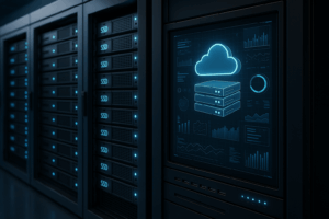 Espace serveur moderne avec technologie SSD, symbole d'un espace web avancé.