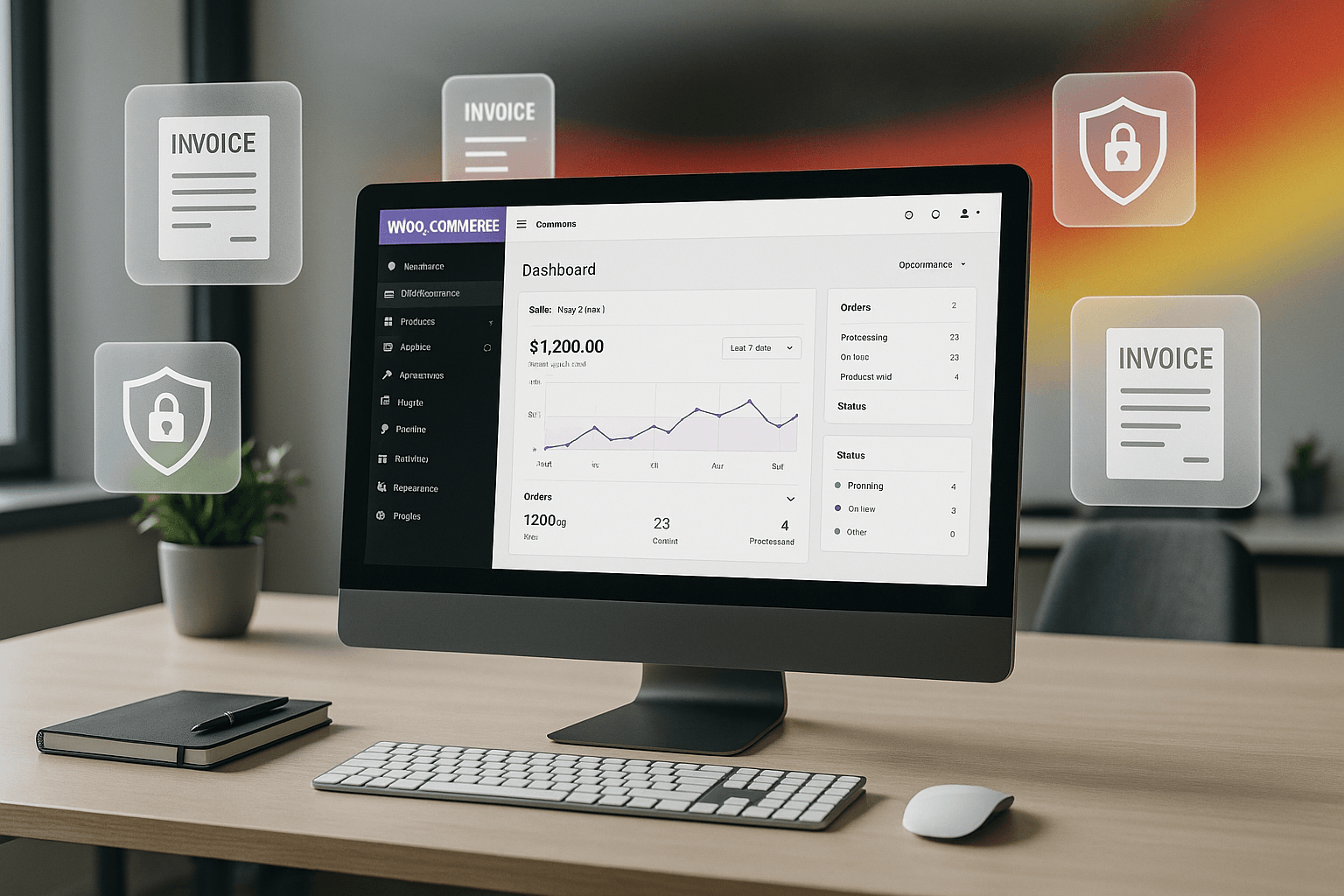 Facturation WooCommerce et RGPD : Boutique en ligne avant l'ordinateur avec des factures numériques