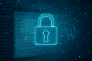 Tableau de bord WordPress avec icône de sécurité - image symbole pour la protection de la connexion et les mesures de sécurité