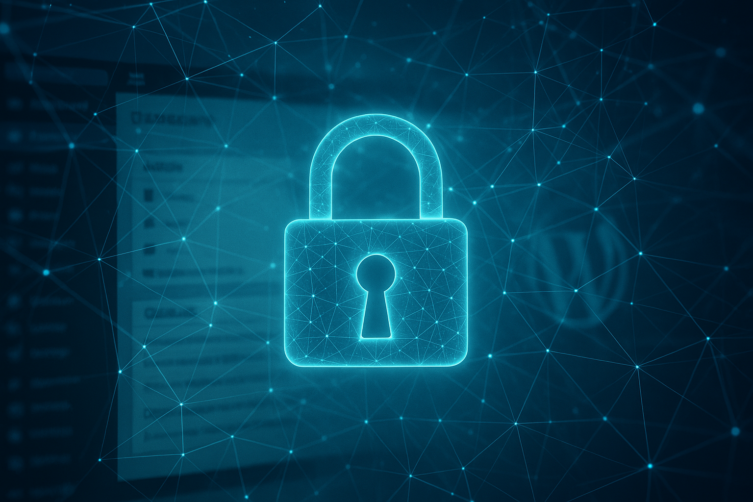 Tableau de bord WordPress avec icône de sécurité - image symbole pour la protection de la connexion et les mesures de sécurité