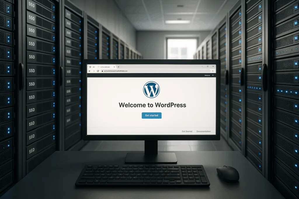 Salle de serveurs avec serveurs SSD et site WordPress rapide pour l'optimisation de la vitesse de page