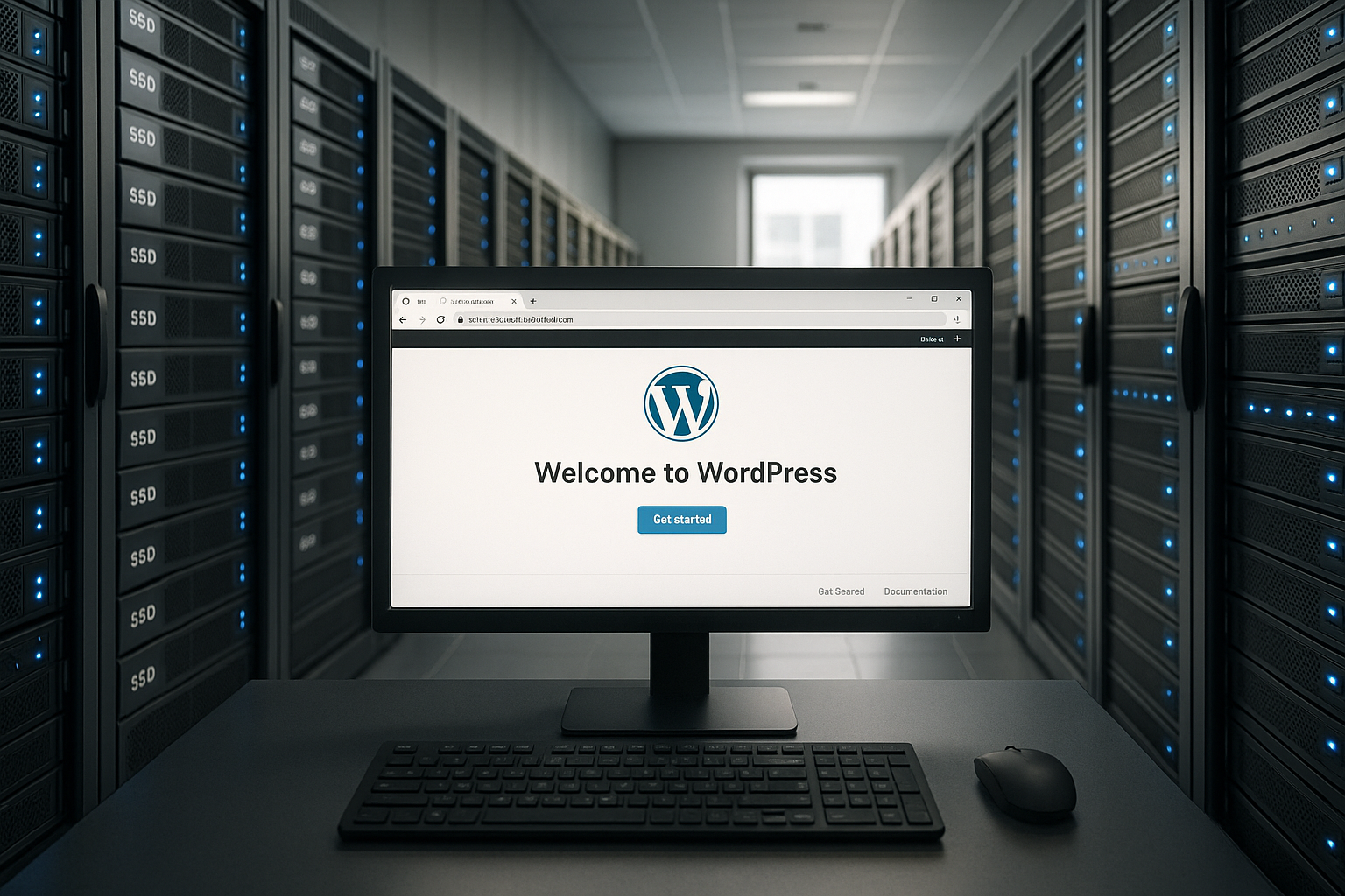 Salle de serveurs avec serveurs SSD et site WordPress rapide pour l'optimisation de la vitesse de page