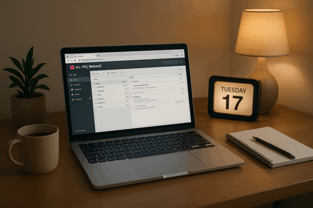 Interface webmail All-Inkl ouverte dans le client de messagerie de bureau sur l'ordinateur portable