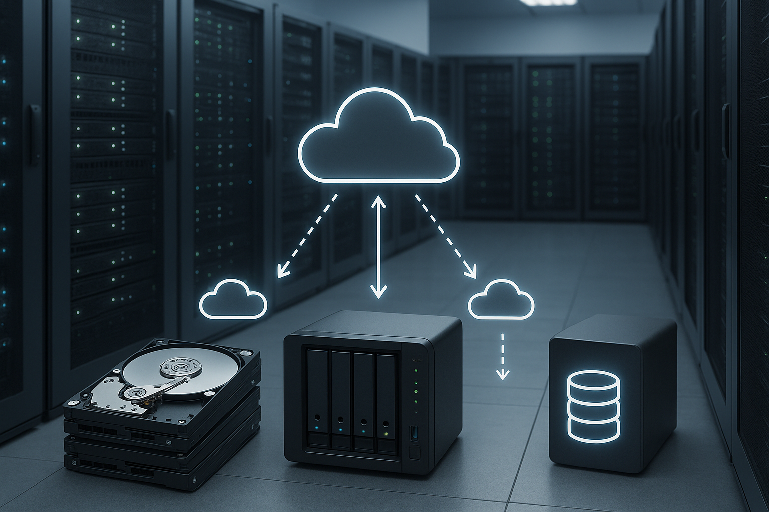 Les données sont réparties sur les serveurs, les NAS et le cloud selon la règle 3-2-1.