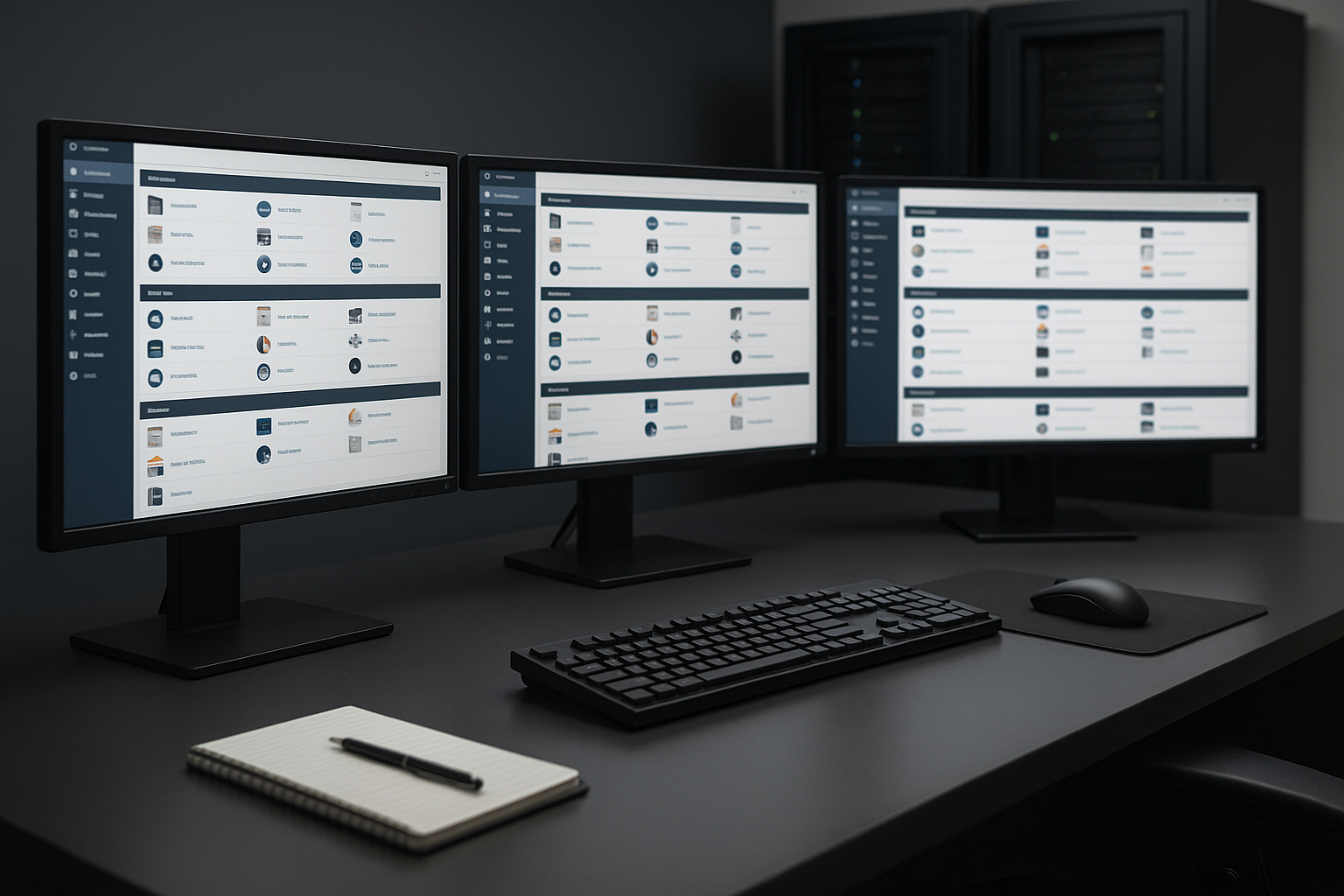 L'administrateur de serveur travaille sur plusieurs écrans avec le panneau d'hébergement web de cPanel