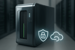 Serveur OpenLiteSpeed moderne dans un centre de données avec panneau de contrôle et icônes Cloud
