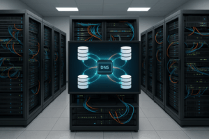 Datacenter moderne avec serveurs de noms et gestion DNS externe