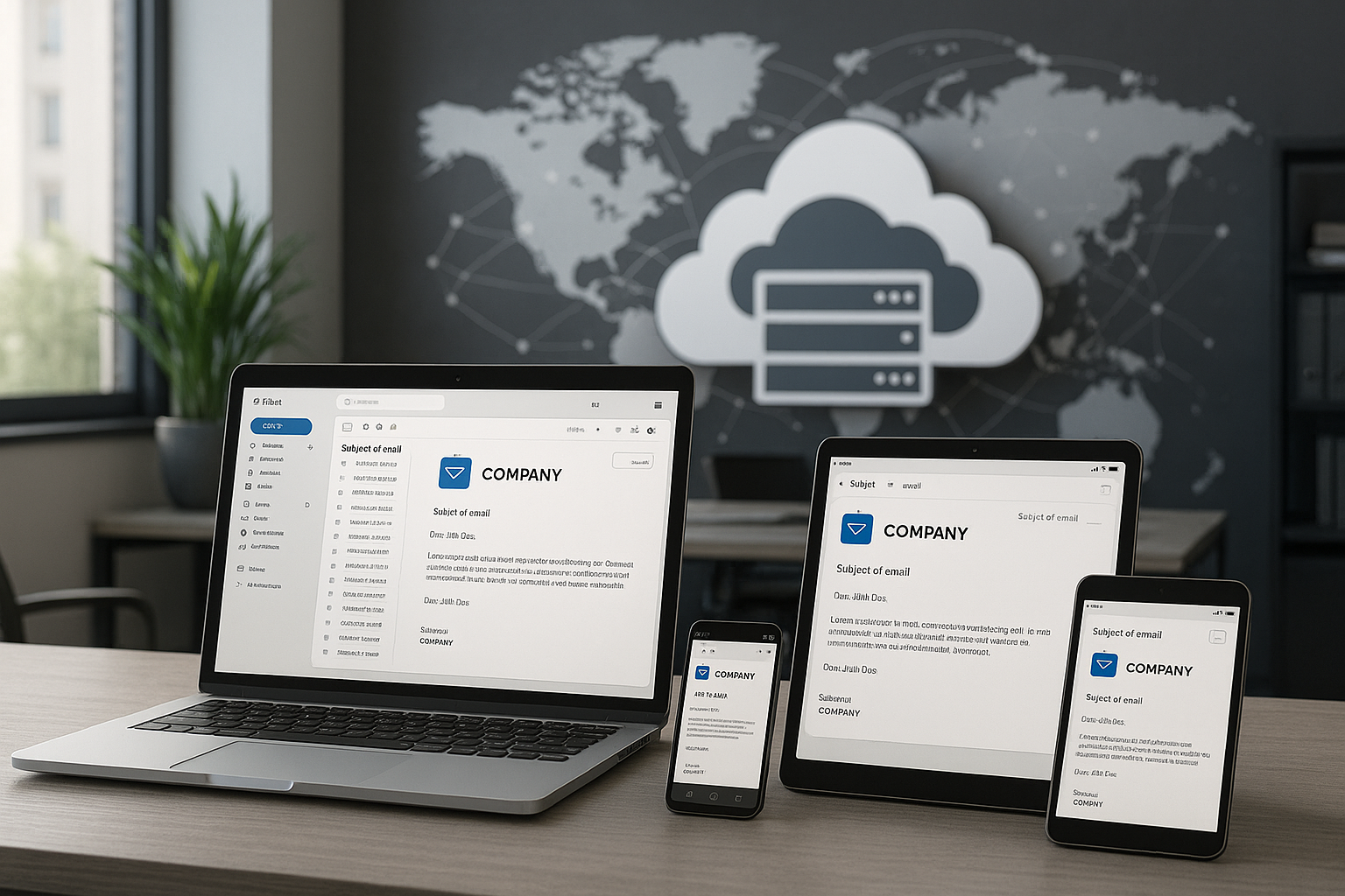 Bureau moderne avec technique pour des solutions professionnelles de messagerie électronique d'entreprise