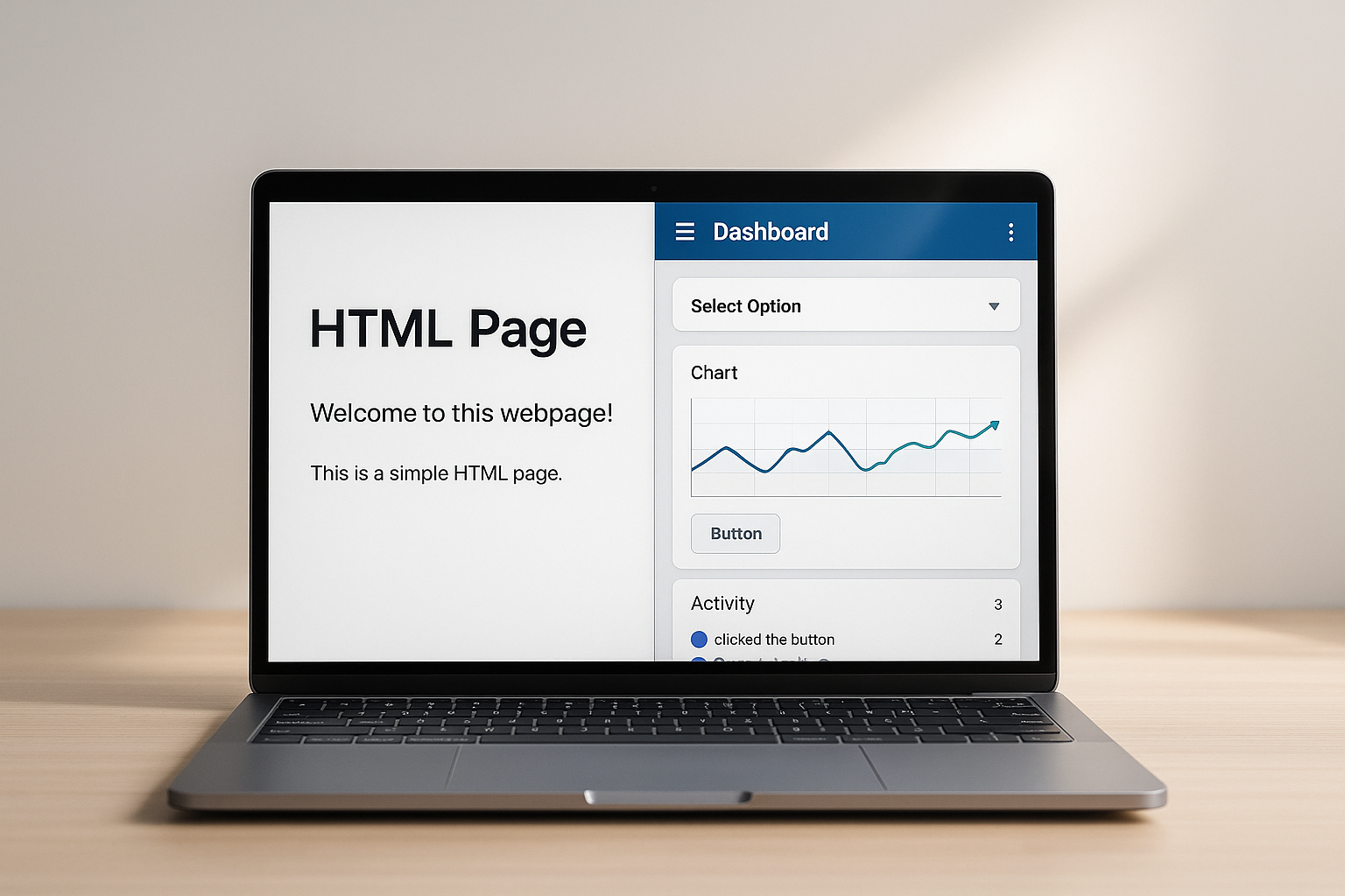Comparaison entre une page HTML statique et une page web dynamique sur un ordinateur portable à la lumière du jour