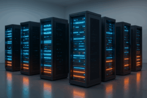 Architecture de serveur multi-niveaux dans un centre de données moderne, symbolisé par l'hébergement multi-niveaux