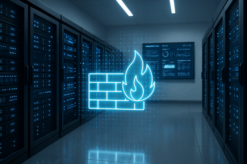 Salle de serveurs avec pare-feu numérique Next-Gen Visualisation pour l'hébergement web
