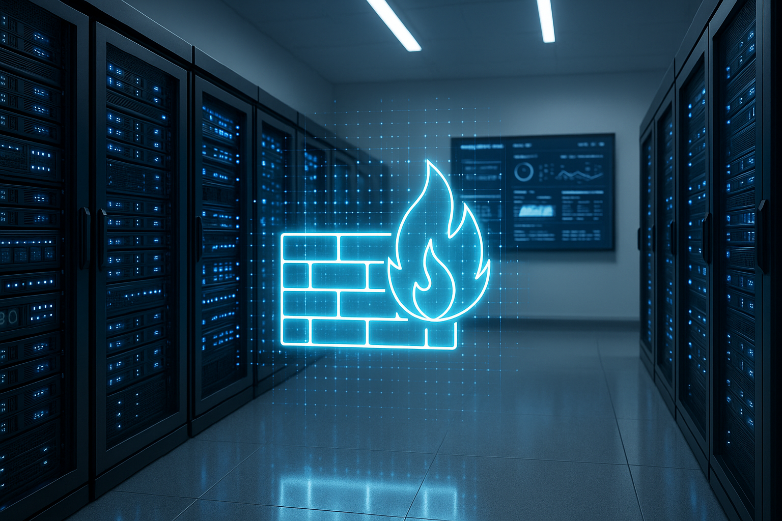 Salle de serveurs avec pare-feu numérique Next-Gen Visualisation pour l'hébergement web